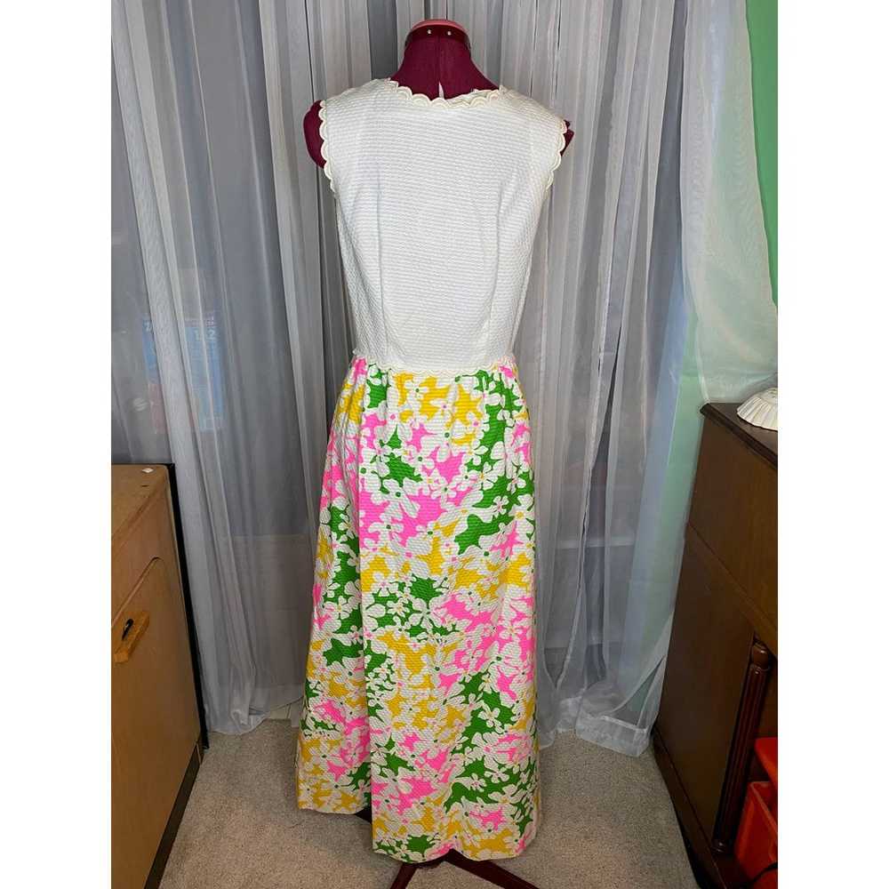 Dress 1960s maxi flower power hot pink green yell… - image 10