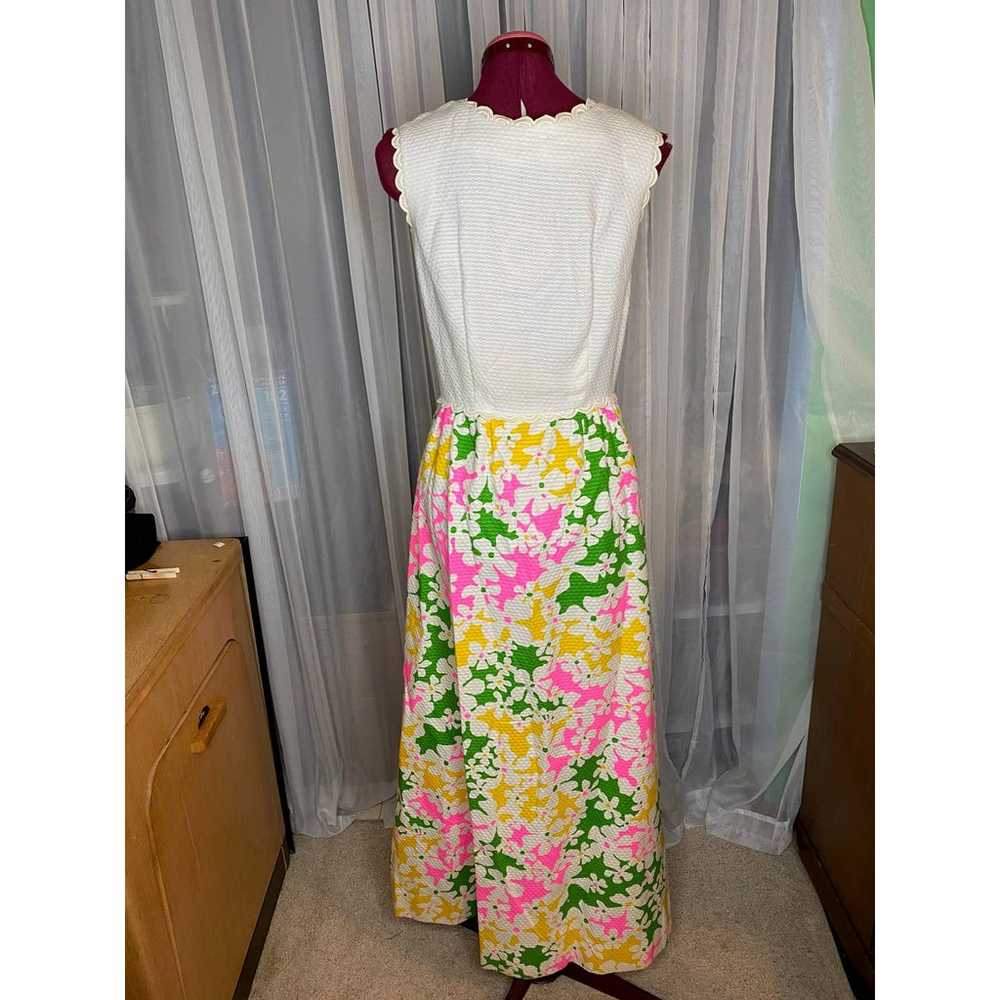Dress 1960s maxi flower power hot pink green yell… - image 11