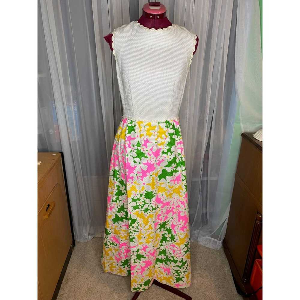 Dress 1960s maxi flower power hot pink green yell… - image 2
