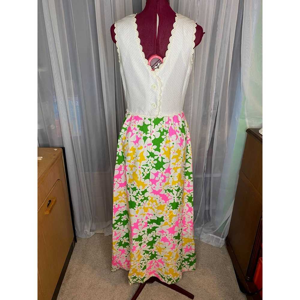 Dress 1960s maxi flower power hot pink green yell… - image 7