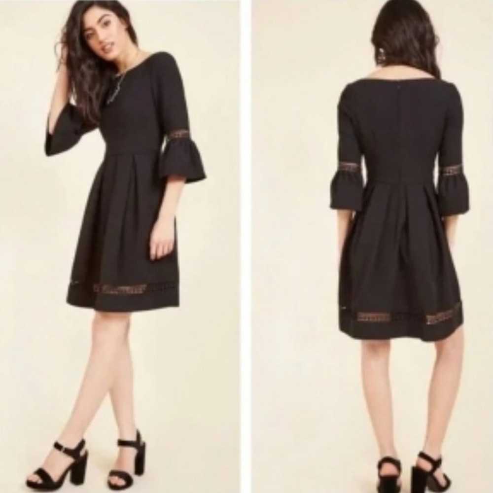 Eliza J Bell Sleeve Black Fit and Flare Pleated E… - image 2
