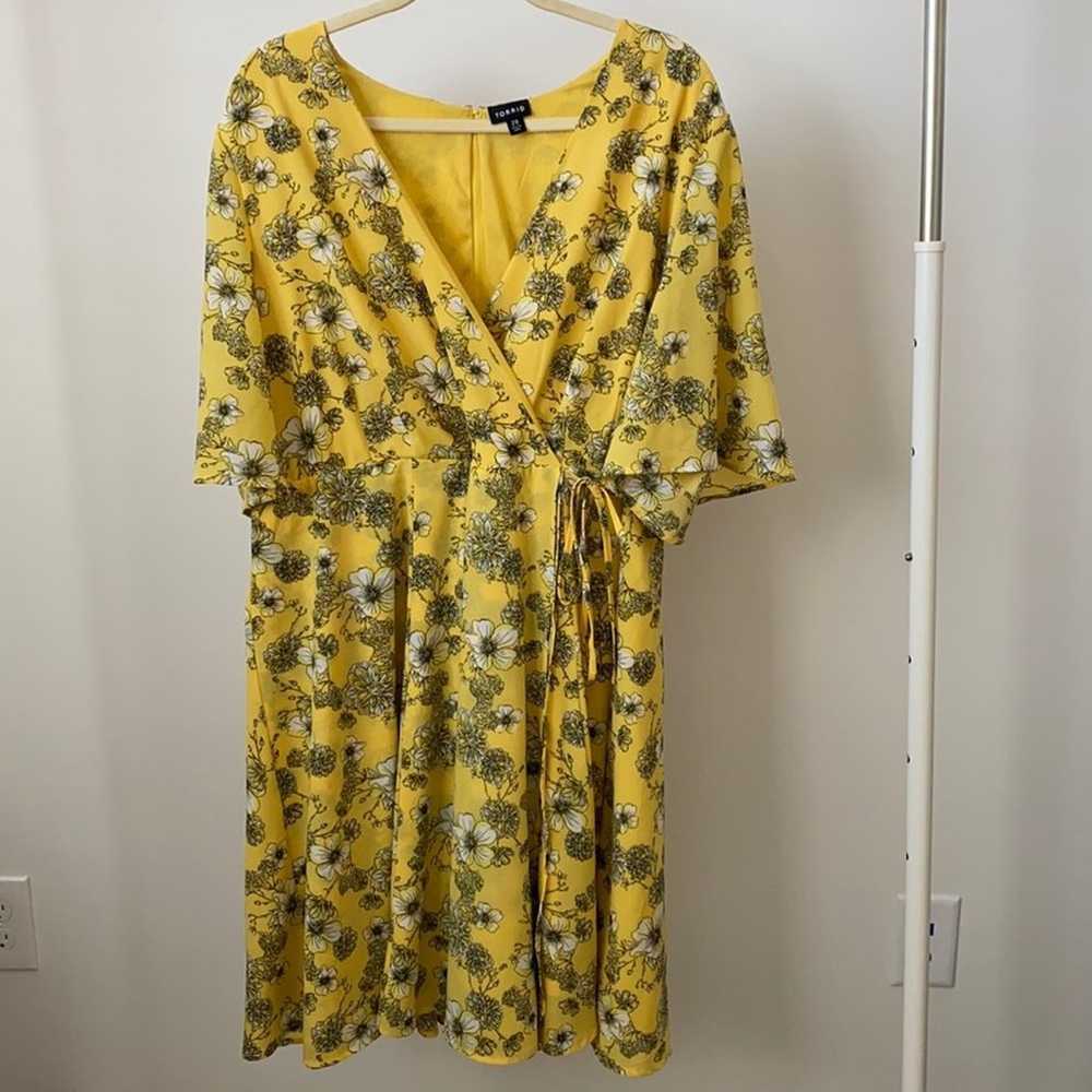 Torrid Yellow Floral Faux Wrap Dress Size: 20 - image 1