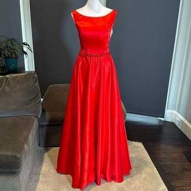 Women’s Red Full Length Satin Prom Party Dress Co… - image 1