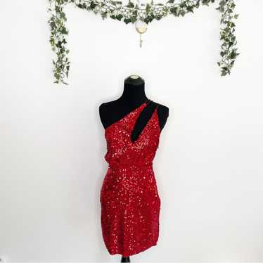 ZARA Red Sequin Velvet Asymmetrical Dress Blogger… - image 1