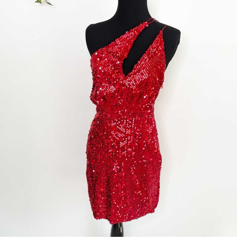 ZARA Red Sequin Velvet Asymmetrical Dress Blogger… - image 4