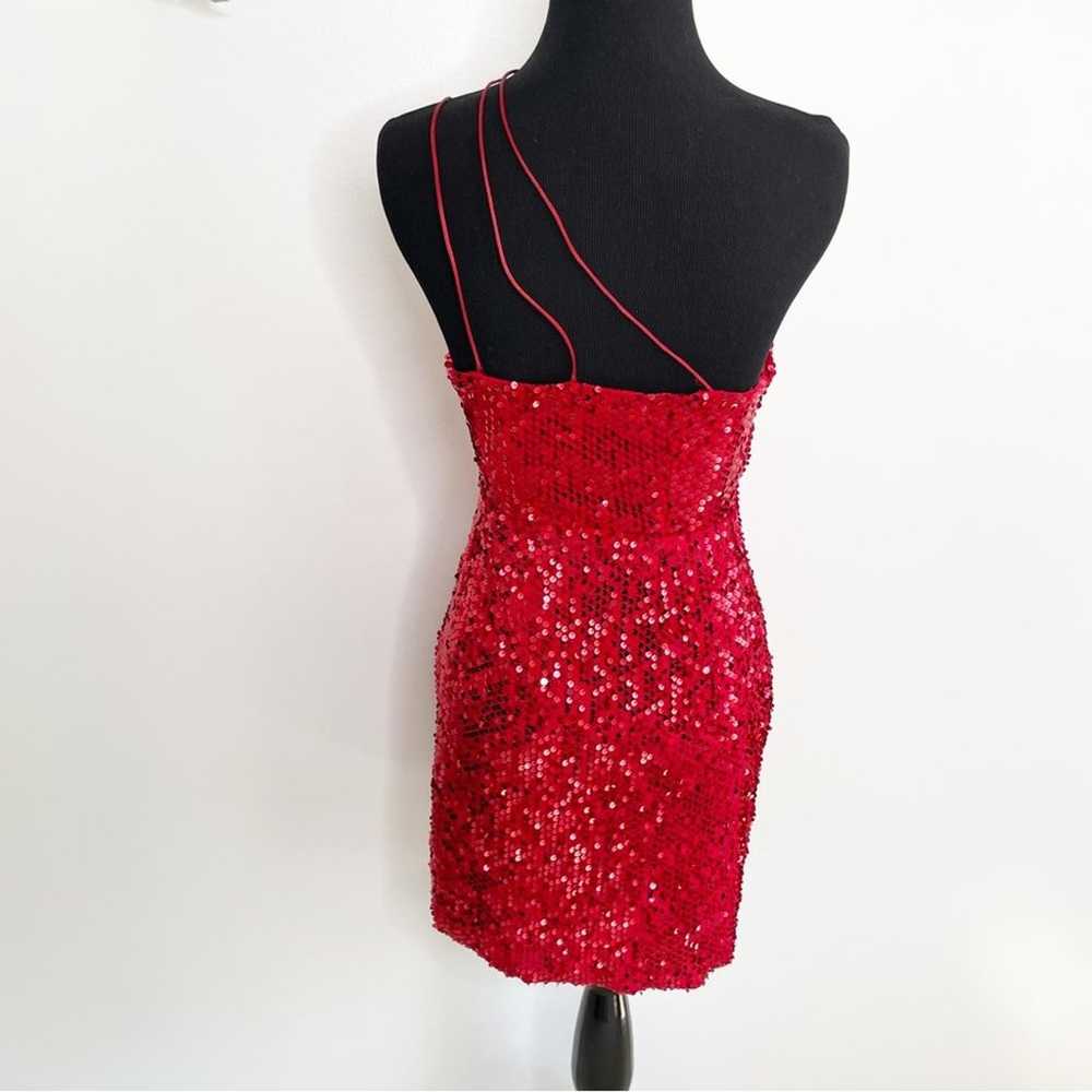 ZARA Red Sequin Velvet Asymmetrical Dress Blogger… - image 6