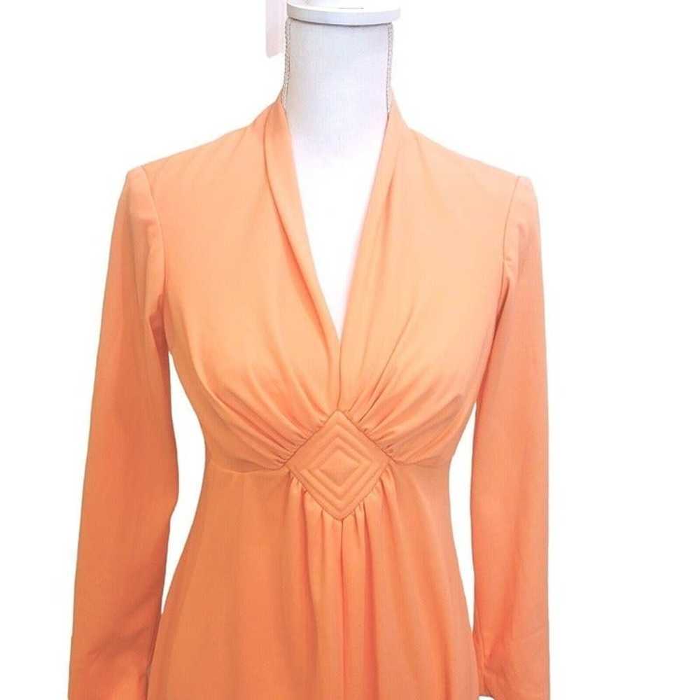 Vintage 70s Peach Orange Longsleeve V-neck Hostes… - image 3