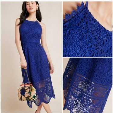 Anthroplogie Eri+Alie Cobalt Blue Lace Midi Dress… - image 1