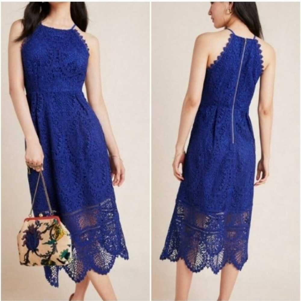 Anthroplogie Eri+Alie Cobalt Blue Lace Midi Dress… - image 2