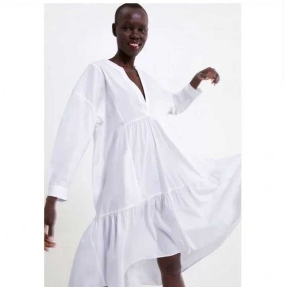 Zara White Poplin Tiered Midi Blogger Fave Dress S - image 2
