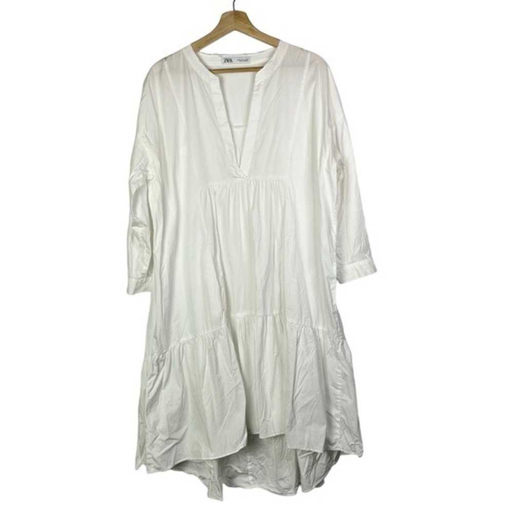 Zara White Poplin Tiered Midi Blogger Fave Dress S - image 3