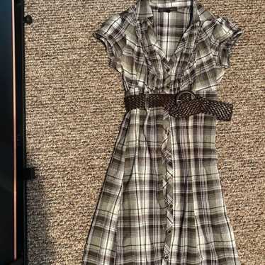 Plaid Dress With Brown Braided Belt - image 1