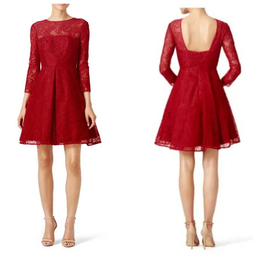 ML Monique Lhuillier Red Lace Fit & Flare Dress - image 1