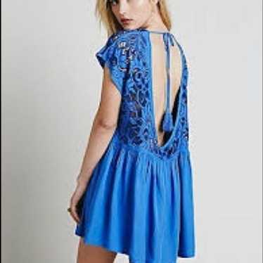 Free People Blue Ayu Oversized Open Back Floral L… - image 1