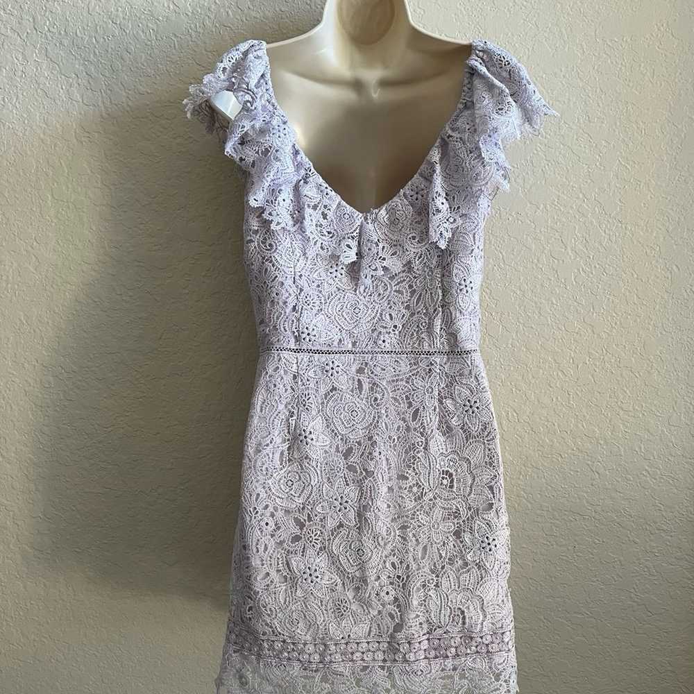 Saylor Lilac Lace Ruffle V Neck Mini Dress Flutte… - image 10