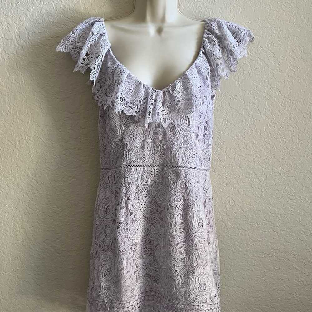 Saylor Lilac Lace Ruffle V Neck Mini Dress Flutte… - image 2