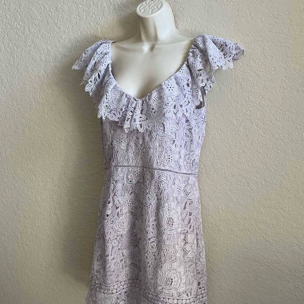 Saylor Lilac Lace Ruffle V Neck Mini Dress Flutte… - image 6