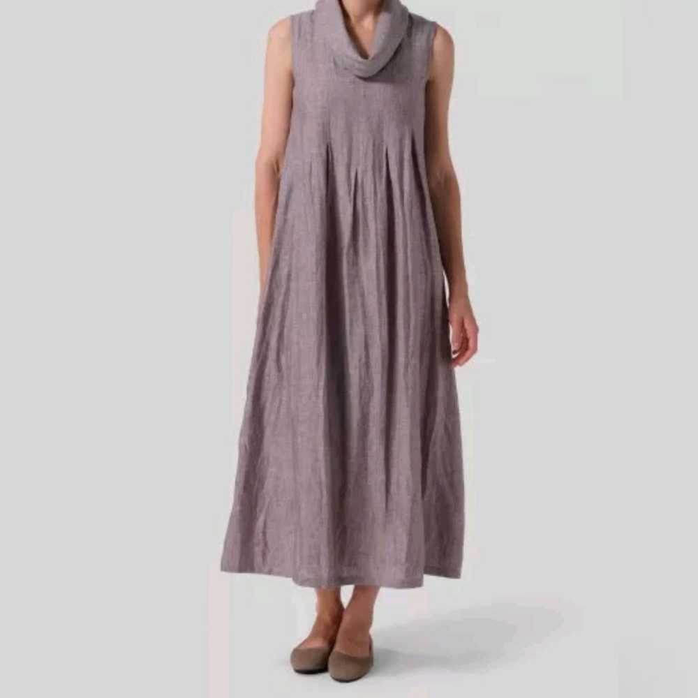 Vivid Sleeveless Linen Cowlneck Midi Dress L Purp… - image 3