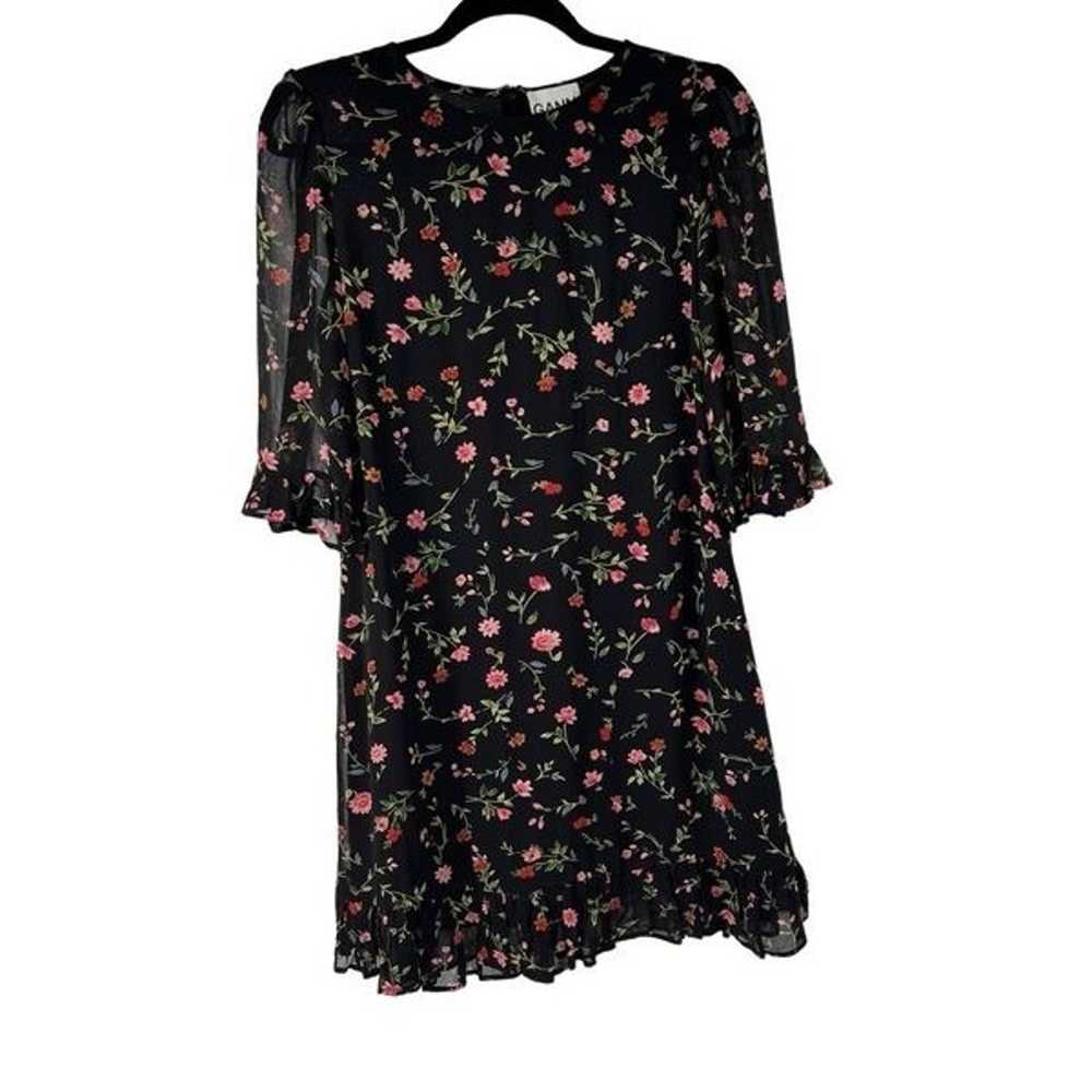 Ganni Black Floral Printed Georgette Mini Dress 3… - image 2