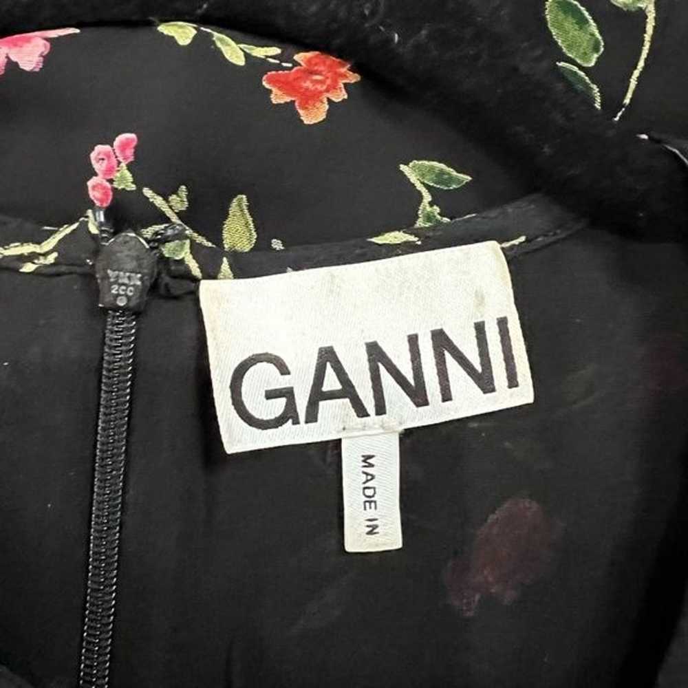 Ganni Black Floral Printed Georgette Mini Dress 3… - image 4