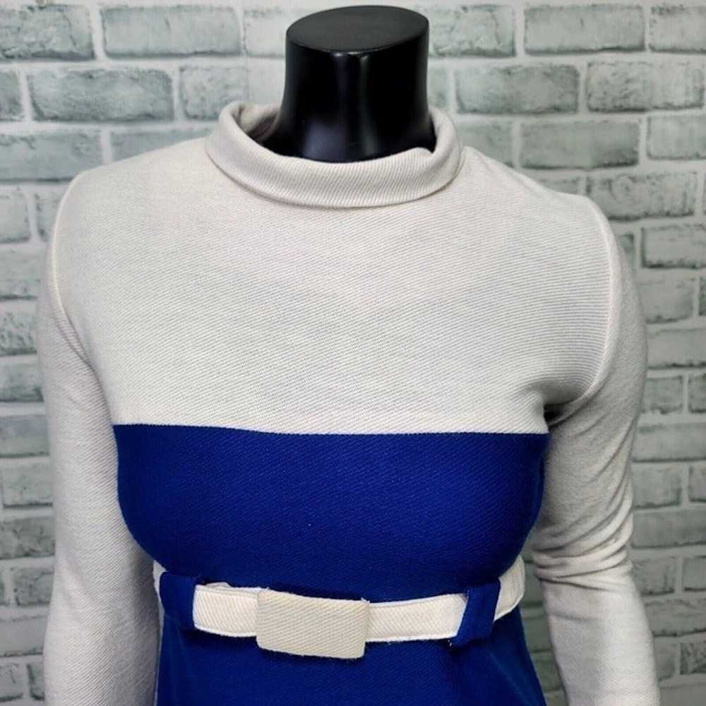 Vintage 60s Mod GoGo Navy White Colorblock Wool B… - image 3
