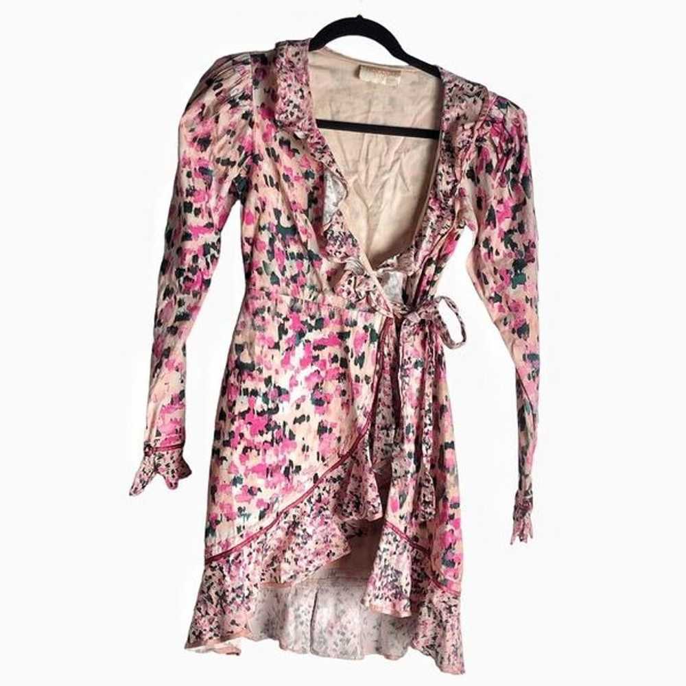 Rococco Sand Pink Floral Ruffle Mini Wrap Dress S… - image 3
