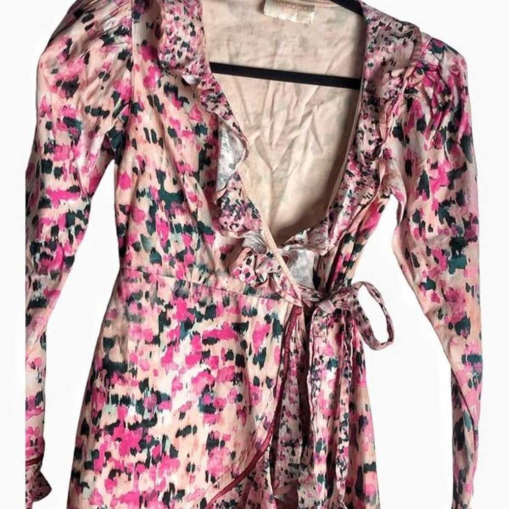 Rococco Sand Pink Floral Ruffle Mini Wrap Dress S… - image 4