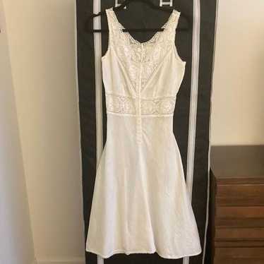 Miguelina Honeymoon Lace Trim Linen Midi Dress in 