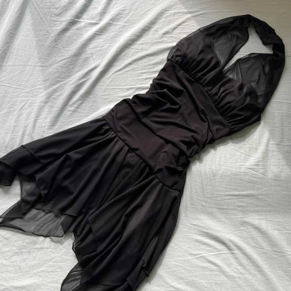 90's black mini dress with mesh halter top Size S… - image 2