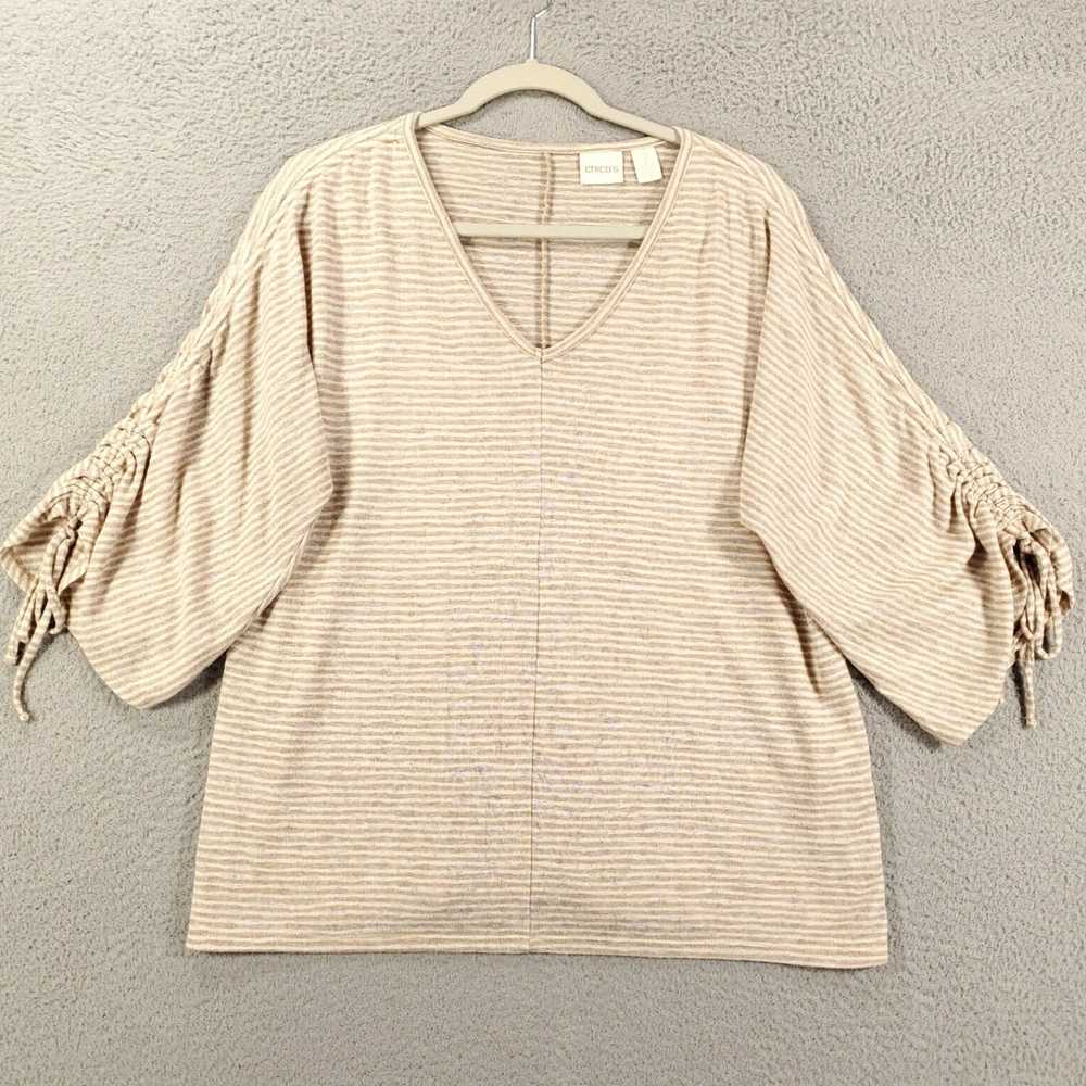 Vintage Chicos Top Womens Large Tan Off White Str… - image 1