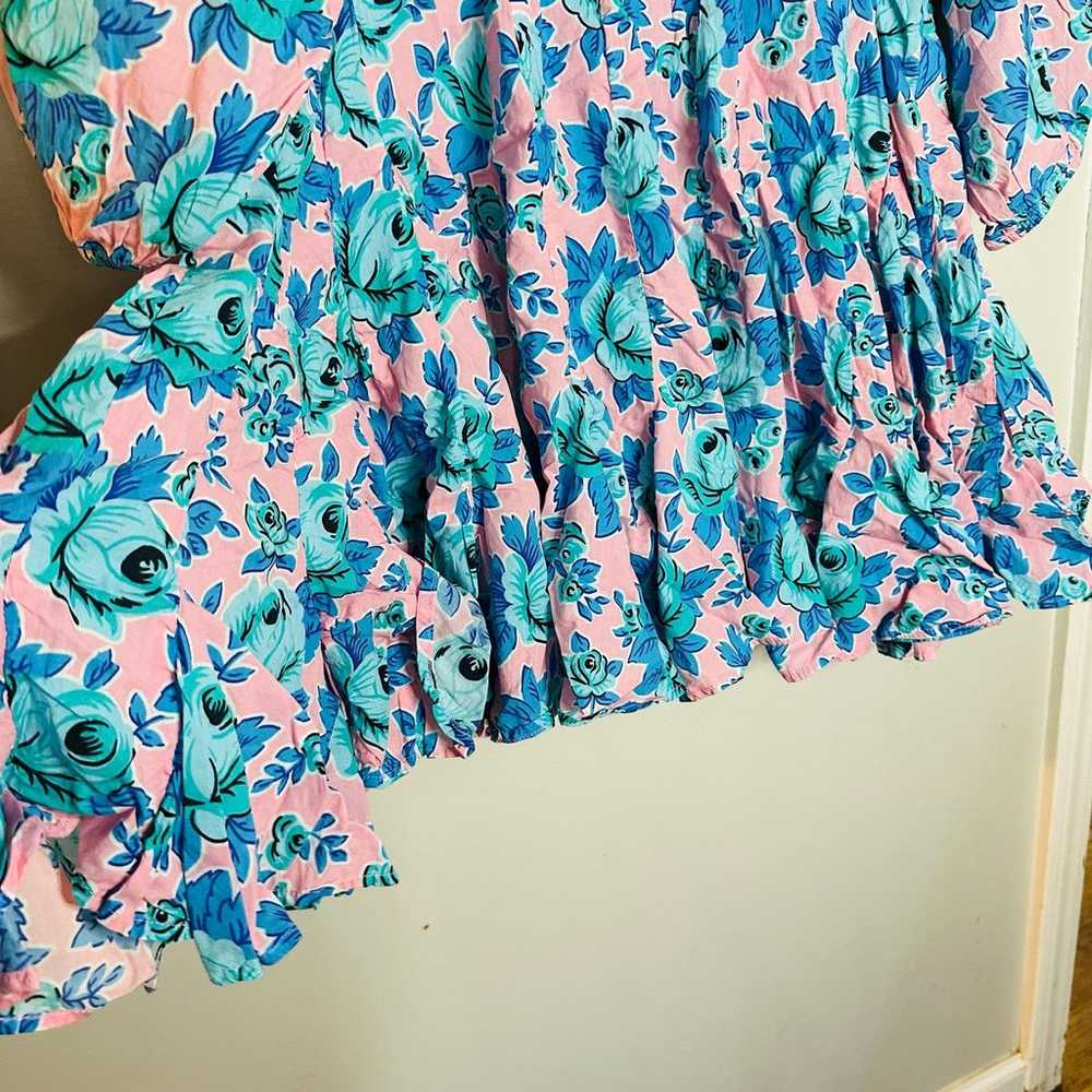 RHODE Women's Pink & Blue Floral Print Puff Sleev… - image 7
