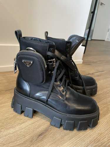 Prada Lug-Sole Leather Combat Boots