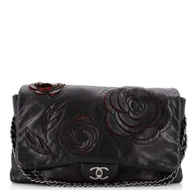 CHANEL Tweed Petals Camellia Flap Bag Lambskin Max