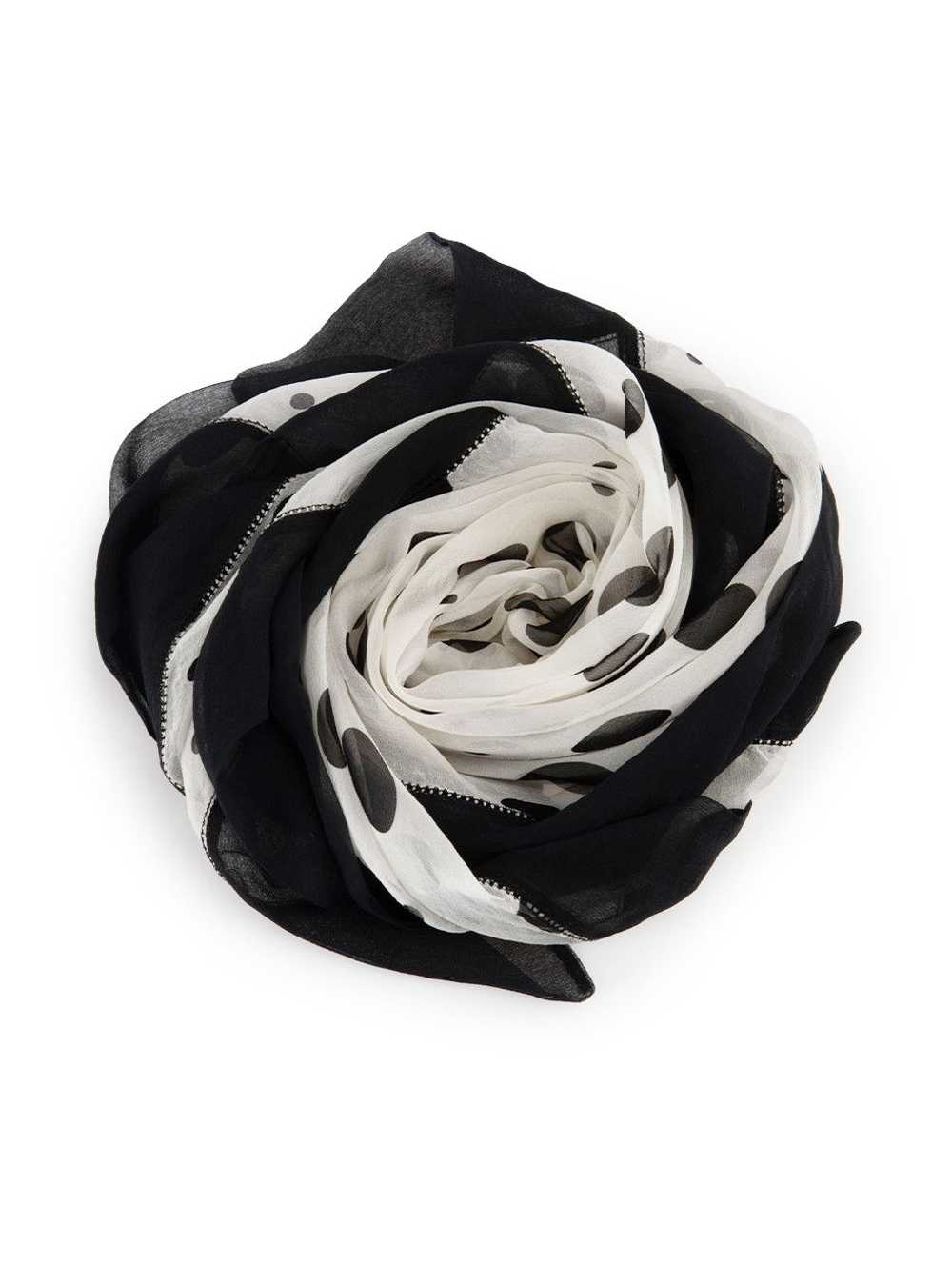 Chanel Black & White Silk Polka Dot CC Logo Scarf - image 3