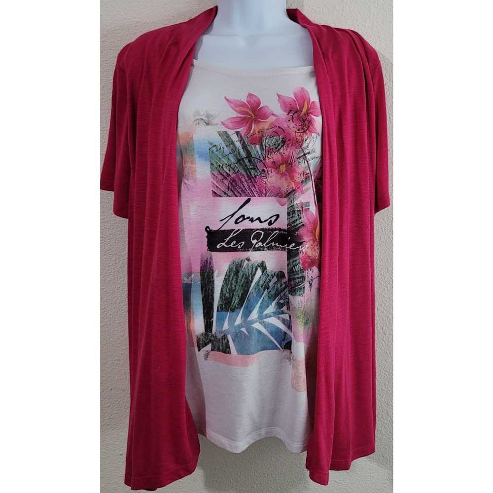 Other White Stag Pink Floral Slub Knit Draped Top… - image 1