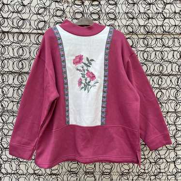 Vintage 90s Pink colorblock floral embroidered gr… - image 1