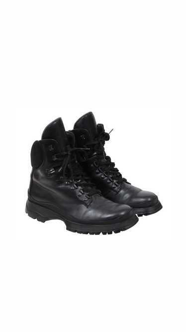 Prada Combat Boots Black Leather Lace Up - 02070