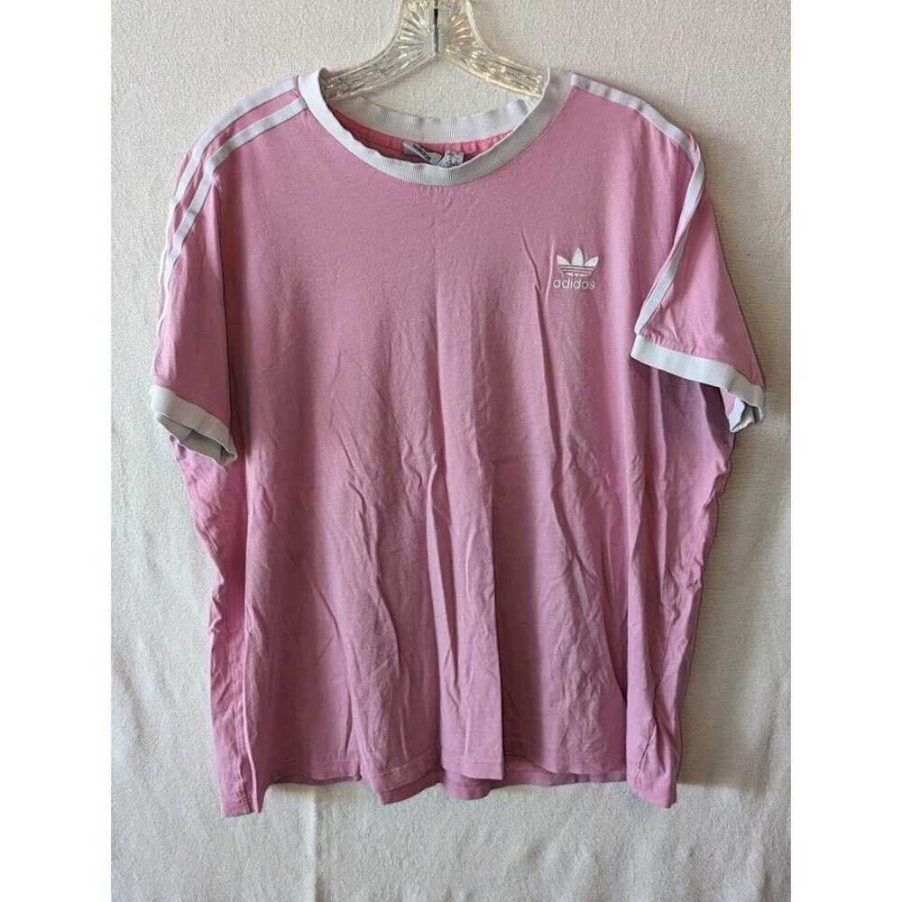 Vintage Unisex Pink Adidas Triple Striped T-Shirt… - image 1