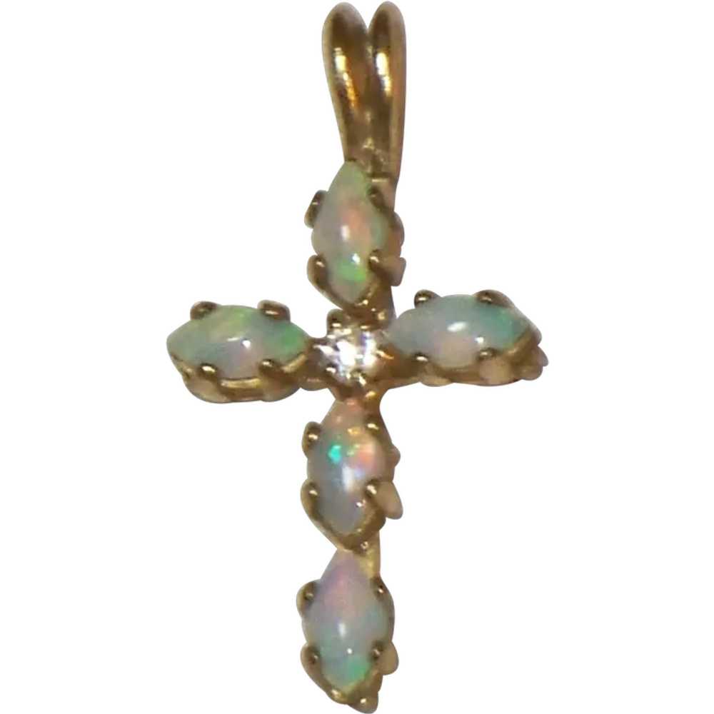 Vintage Marquise Opal Cross Pendant 1/20 14K GF S… - image 1