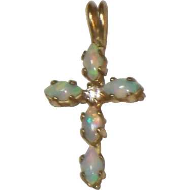 Vintage Marquise Opal Cross Pendant 1/20 14K GF S… - image 1