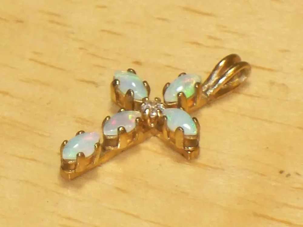 Vintage Marquise Opal Cross Pendant 1/20 14K GF S… - image 5