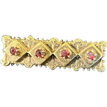14KT Yg Victorian bar Pin with Rubies