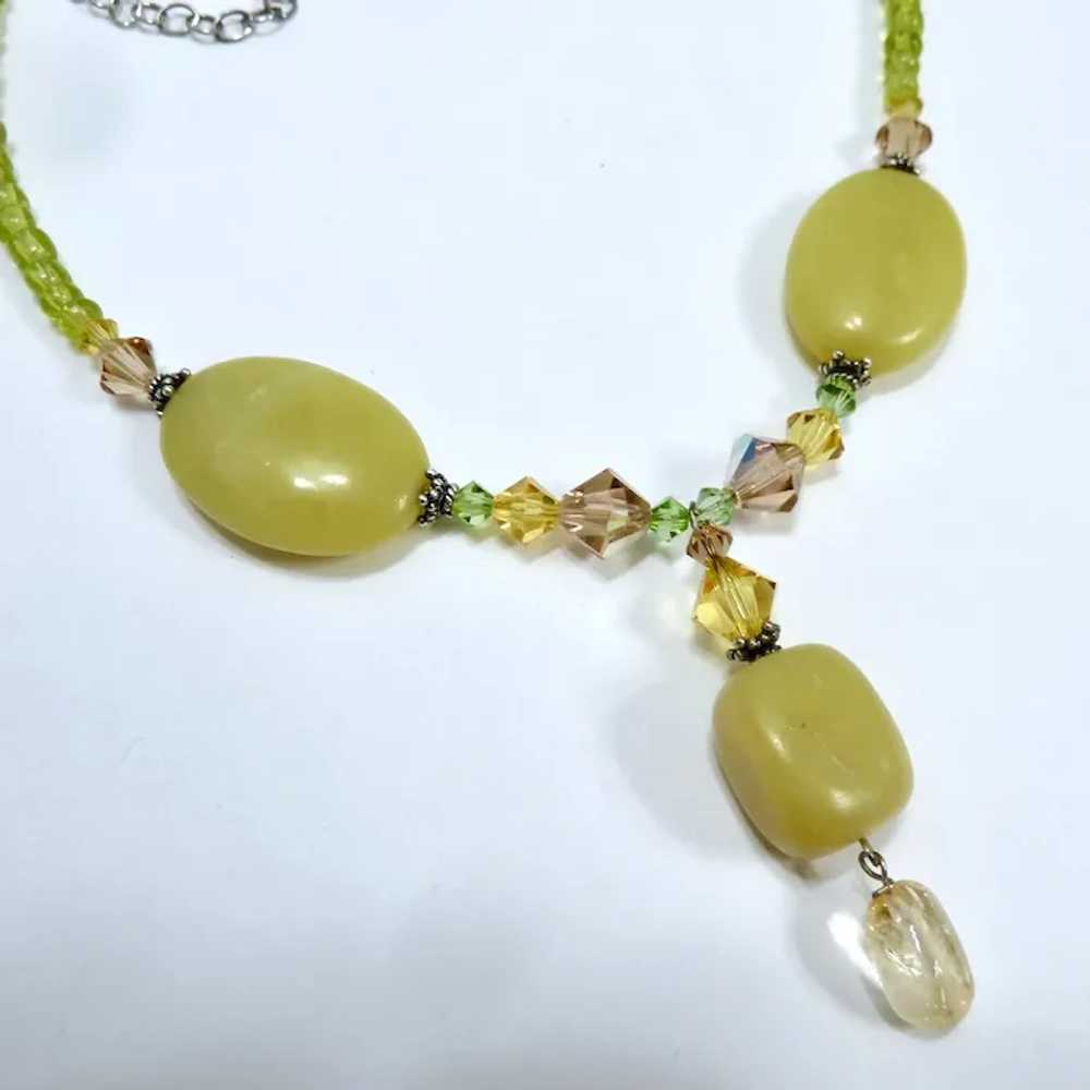 Pretty Green & Golden Glass Bead Necklace with Ch… - image 5