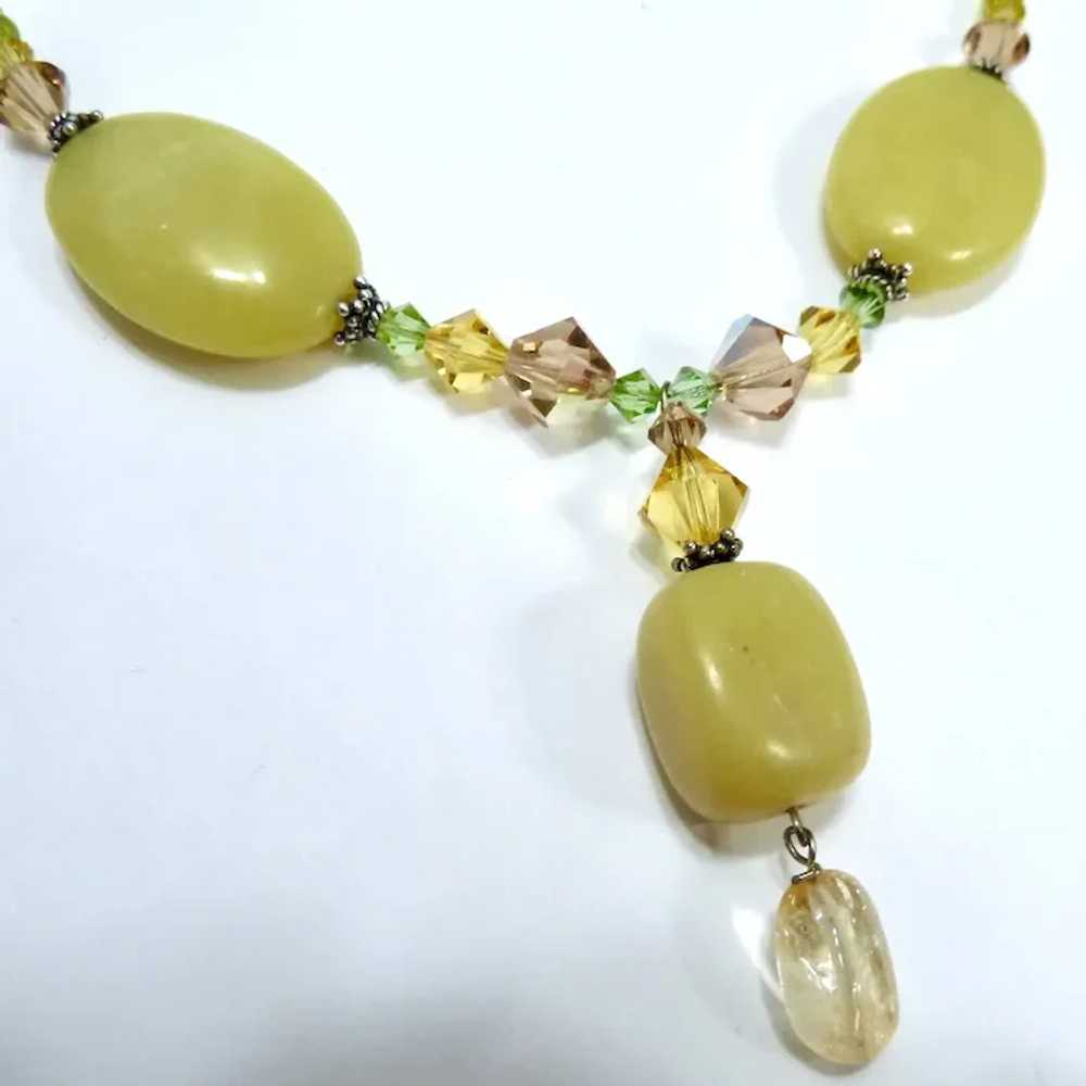 Pretty Green & Golden Glass Bead Necklace with Ch… - image 6