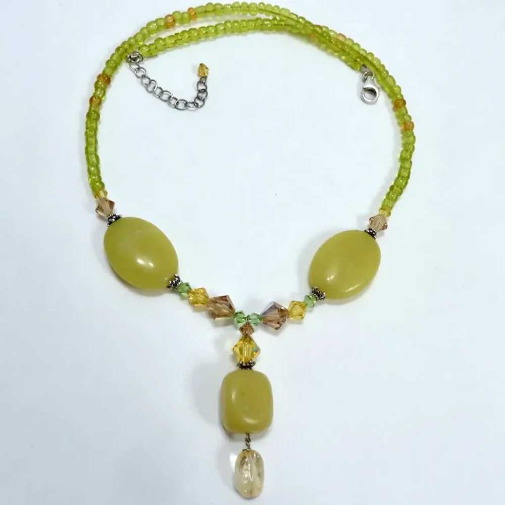 Pretty Green & Golden Glass Bead Necklace with Ch… - image 9
