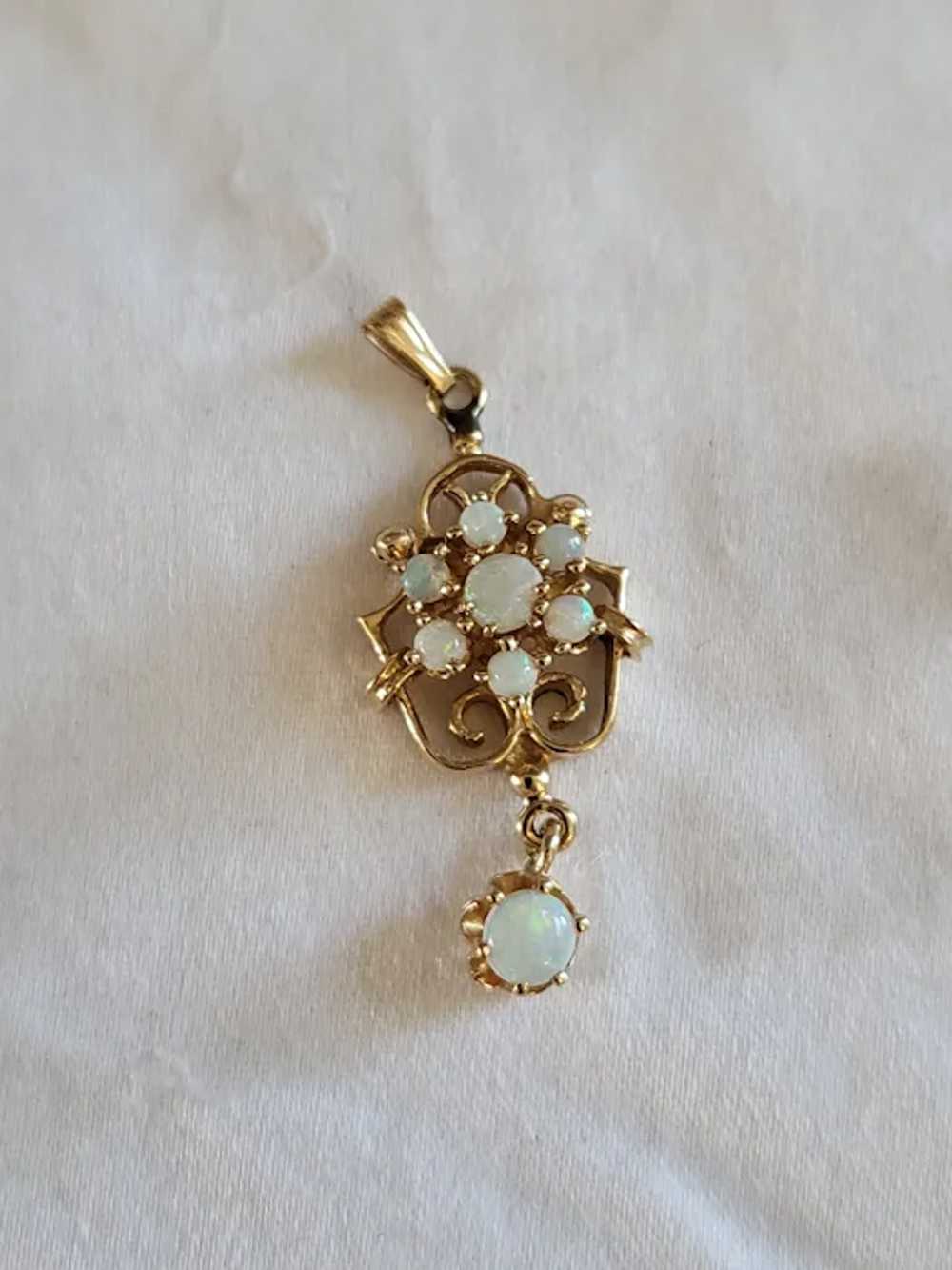 14K Yellow Gold Opal Drop Chandelier Pendant for … - image 10