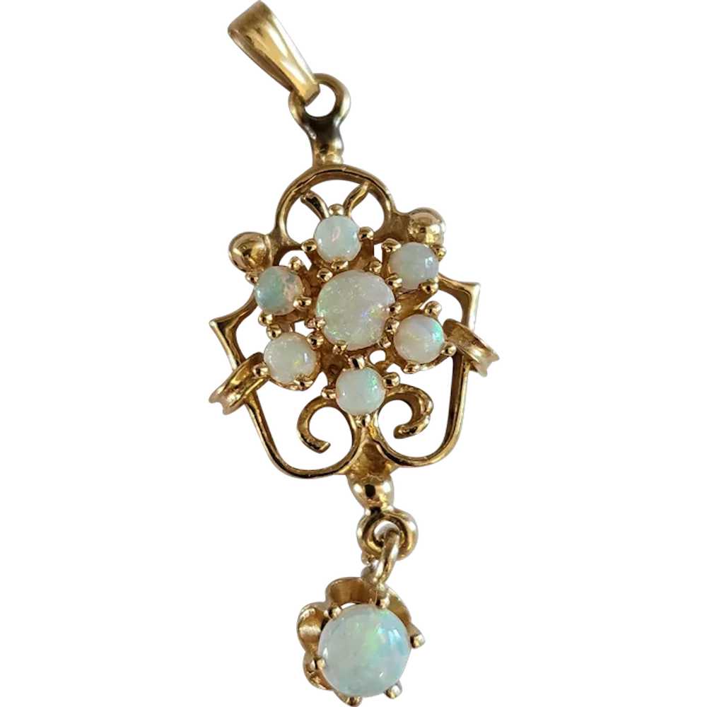 14K Yellow Gold Opal Drop Chandelier Pendant for … - image 1