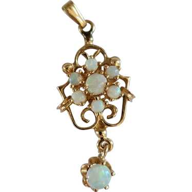 14K Yellow Gold Opal Drop Chandelier Pendant for … - image 1