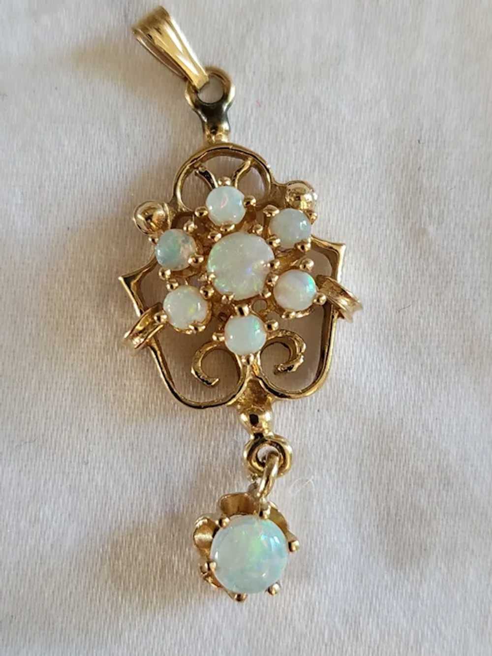 14K Yellow Gold Opal Drop Chandelier Pendant for … - image 8