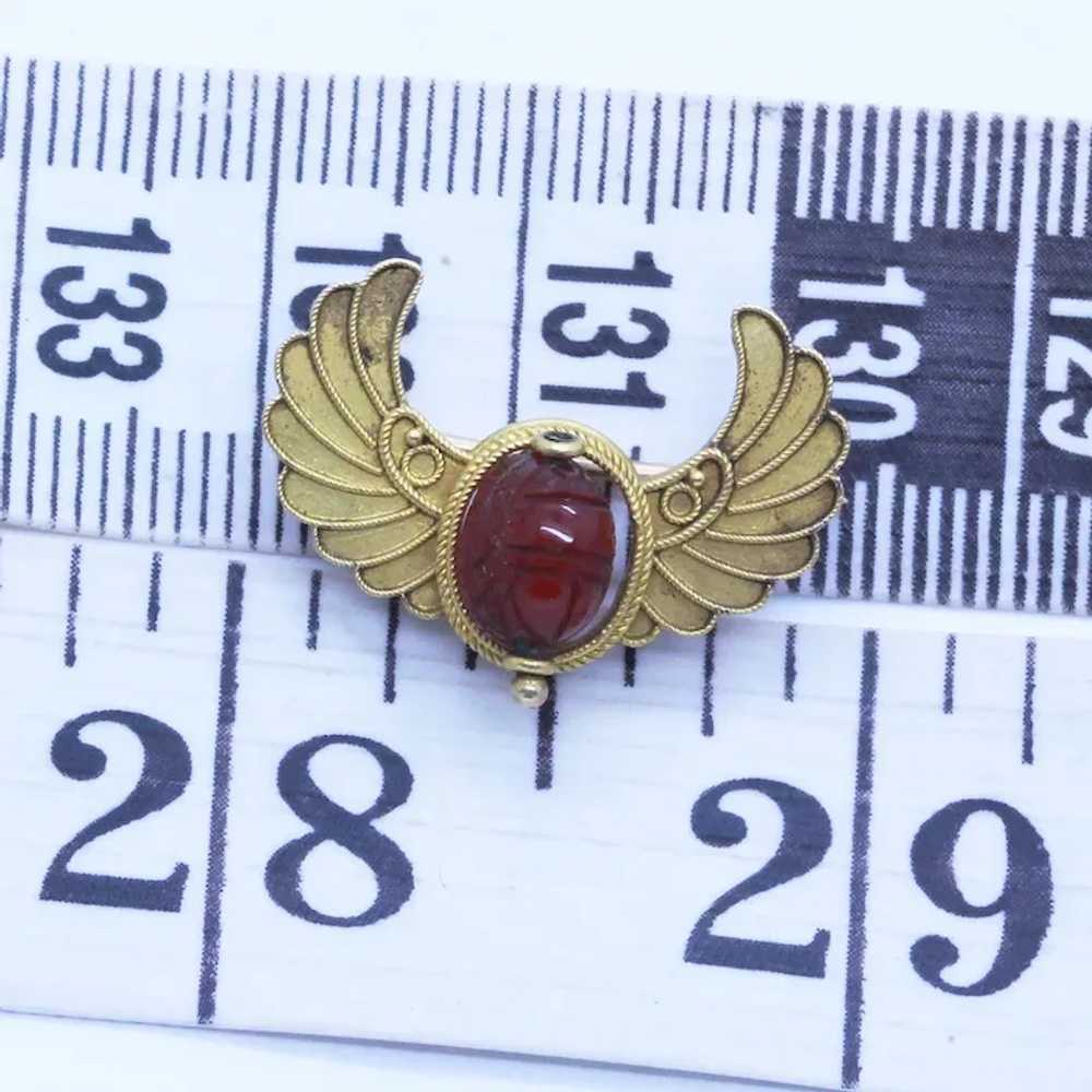 Antique Egyptian Revival Scarab Brooch Gold Carne… - image 4